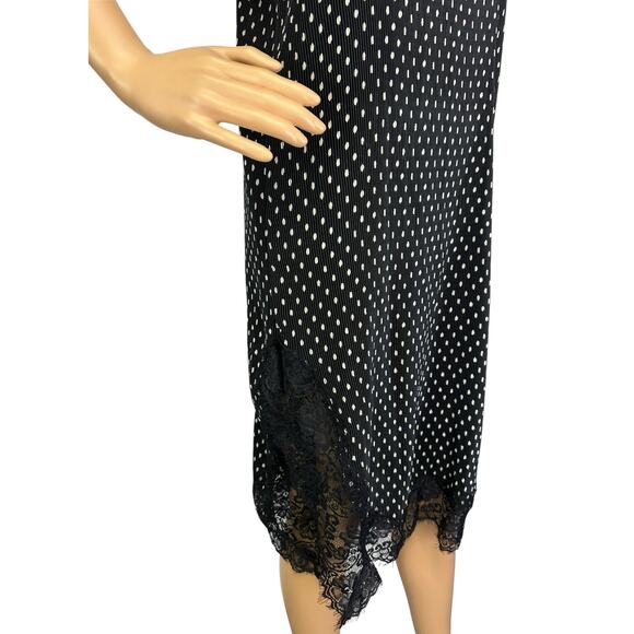 Free People Margot Slip Dress Black Polka Dot Crinkle Lace Trim Midi Size 2 - Picture 10 of 12